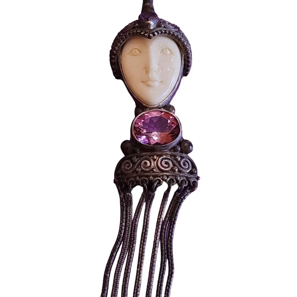 Vintage Signed Sajen 925 Sterling Dangling Chain Goddess Pendant (A2115) - Picture 2 of 5